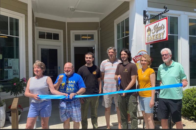 Kaan’s Bakery ribbon-cutting attendees shown are (l-r) Cindy Lovett and Peter Pizzolongo, Rehoboth Beach Main Street board members; Mehmet Atsal, barista; Ozkar Pomakoglu, driver; Kaan Pomakoglu, owner; Emire Pomakoglu, chef; and Richard Byrne, Rehoboth Beach Main Street board member. SUBMITTED PHOTO